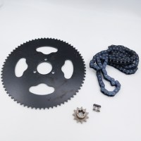 Понижающий комплект цепь T8F 166 звеньев + ведущая звезда T8F 11T + ведомая звезда T8F 74T 35 мм для детского бензинового мотоцикла 49сс 2Т спереди